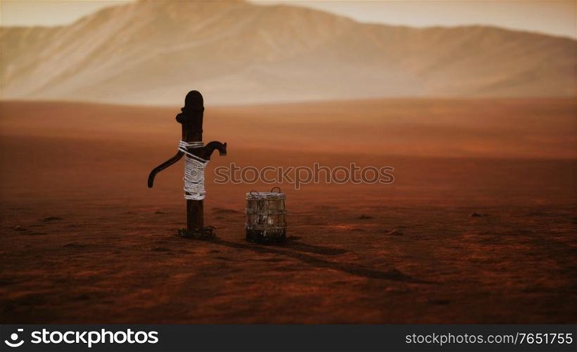 old rusted metal well in desert
