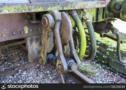 old rusted train buffer and connection at trainstation hombourg in belgium