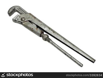 old rusty adjustable spanner isolated on white