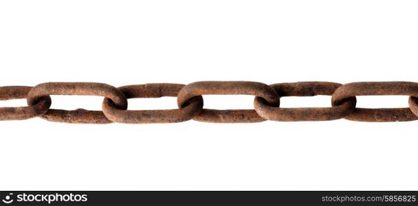 Old rusty chain on white background