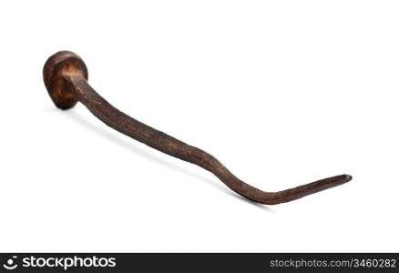old rusty iron nail isolated on a white background