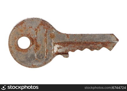 Old rusty key in isolated white background-