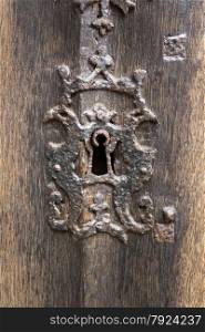 Old Rusty Keyhole with Antique Wooden Door