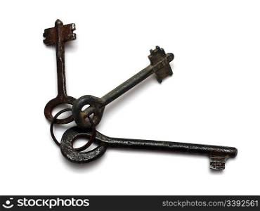 old rusty keys isolated on white