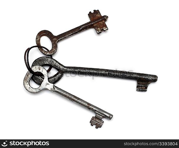 old rusty keys isolated on white