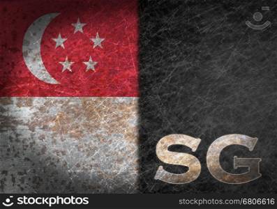 Old rusty metal sign with a flag and country abbreviation - Singapore
