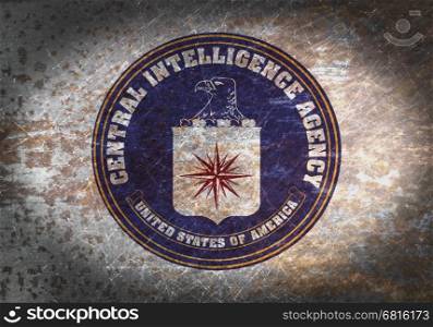 Old rusty metal sign with a flag - CIA