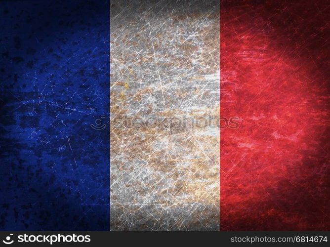 Old rusty metal sign with a flag - France