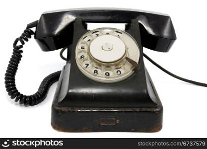 old rusty telephone isolated on white background