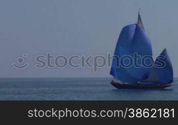 Old sailing boat in Mediterranean Sea during a regatta.