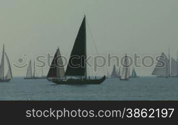 Old sailing boat in Mediterranean Sea during a regatta