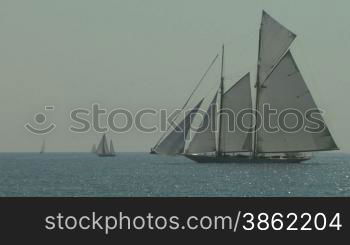 Old sailing boat in Mediterranean Sea during a regatta