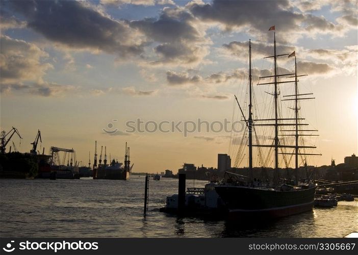old sailing boat in the harbor of Hamburg