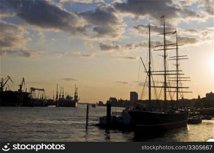 old sailing boat in the harbor of Hamburg