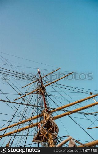 old sailing ship, frigate at anchor in the port. old sailing ship, frigate at anchor in the port of Gdynia, Poland