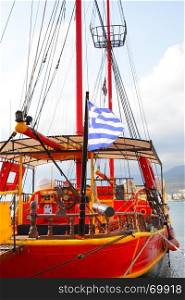Old sailing ship with Greek flag