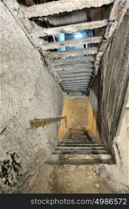 Old salt mine staircase covered with salt