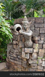 old scultpure and decorative work in wall in thailand