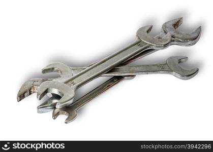 Old set of wrenches isolated on white background