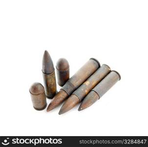 old shells of WWII isolated on white background
