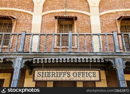 Old Sheriff Office cartel, made of wood, useful for concepts