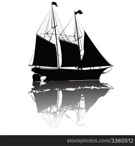 Old ship isolated on white, vector illustration