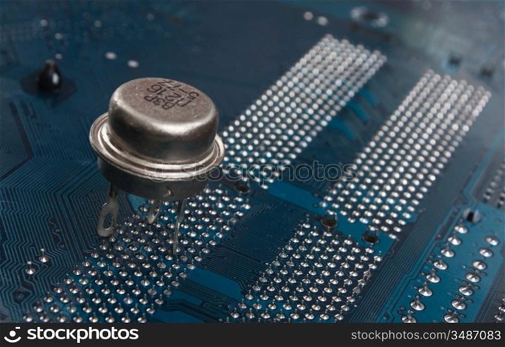 old silicon chip on the electronic board