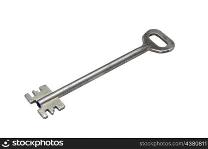 old silver key on white background