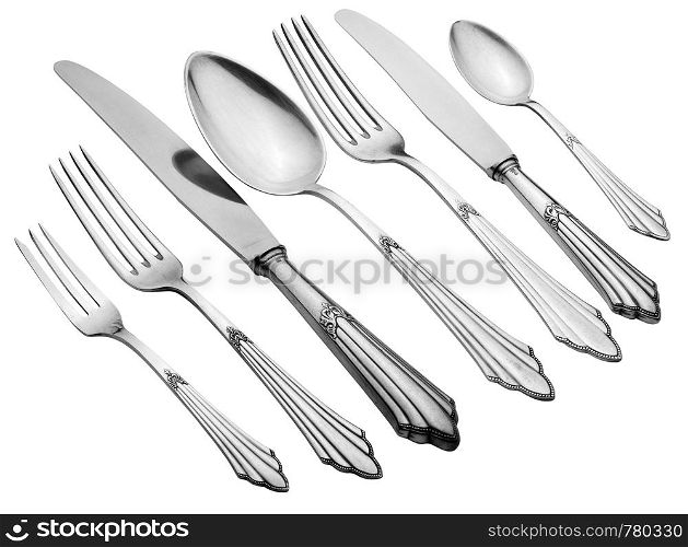 Old Silverware Set (Clipping Path) This set is old, it is not brand new, the flaws in the silverware are natural. This set has often served.