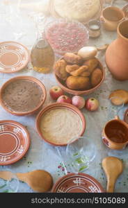 old slavonic food. table with traditional old slavonic food