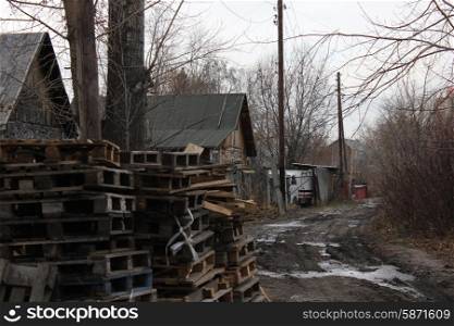 Old slums and Abandoned wooden houses on town outskirt 1334. Old wooden houses 1334