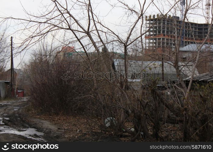 Old slums and Abandoned wooden houses on town outskirt 1336. Old wooden houses 1336