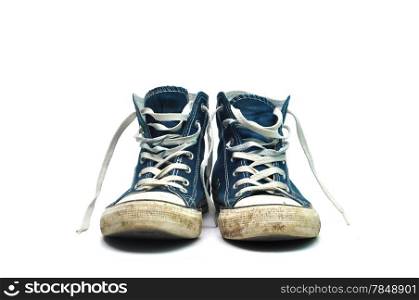old sneakers dirty sport shoes over white background