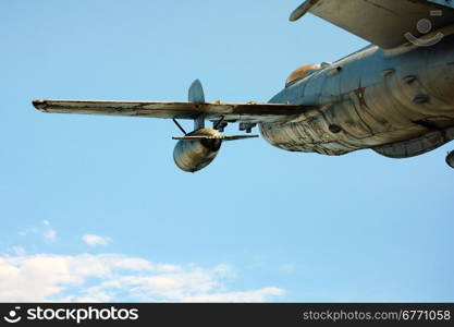 Old Soviet fighter shot from below close up