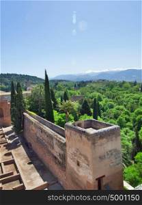 Old Spanish castle in Granada. Alhambra. Spain