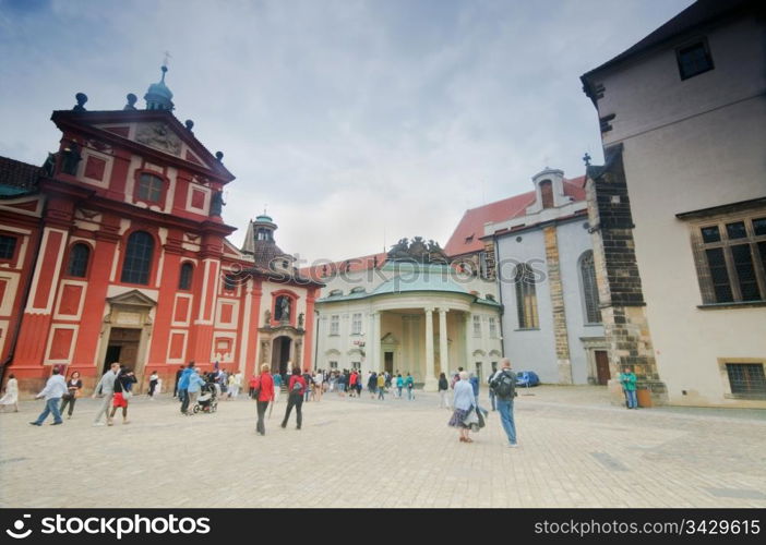 Old square in Prague, cloudy weather