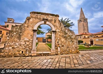 Old stone landmarks of Porec, town in Istria region of Croatia