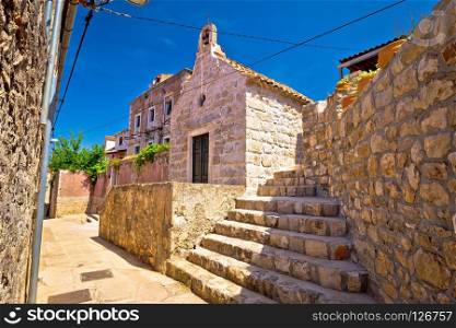 Old stone narrow street and chapel in Cavtat, town in south Dalmatia, Croatia
