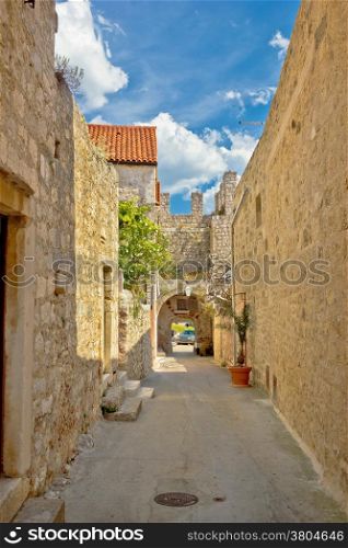 Old stone narrow street of Hvar, Dalmatia, Croatia