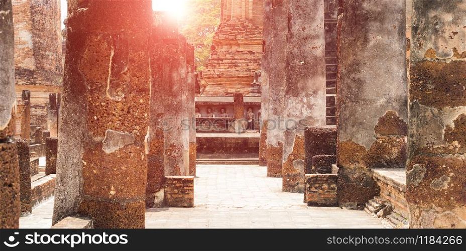 Old stone pillars and ancient brick