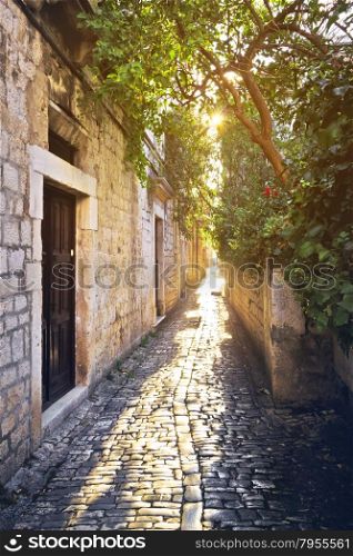 Old stone streets of Trogir, UNESCO world heritage site in Croatia