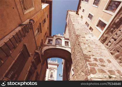 Old street in ancient Rome, Italy. Architecture and landmark concept. Travel background.