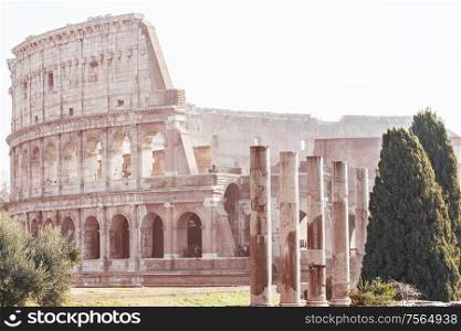 Old street in ancient Rome, Italy. Architecture and landmark concept. Travel background.