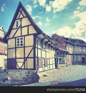 Old street in Quedlinburg, Germany. Retro style filtred image