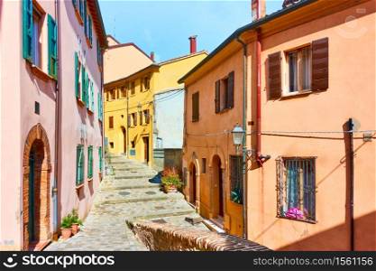 Old street in Santarcangelo di Romagna town, Rinini Province, Italy. Italian cityscape