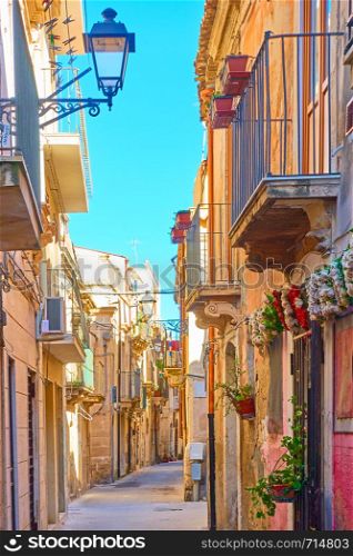 Old street in the Old City of Syracuse, Sicily, Italy