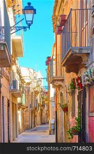 Old street in the Old City of Syracuse, Sicily, Italy
