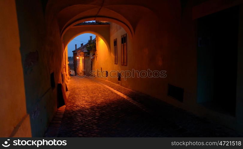 Old street of residential buildings in Sibiu city Romania