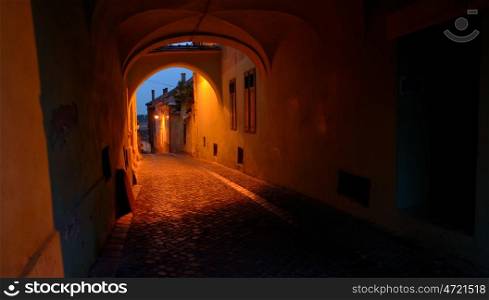 Old street of residential buildings in Sibiu city Romania