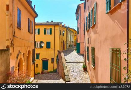 Old streets in Santarcangelo di Romagna town on sunny summer day, Emilia-Romagna, Italy